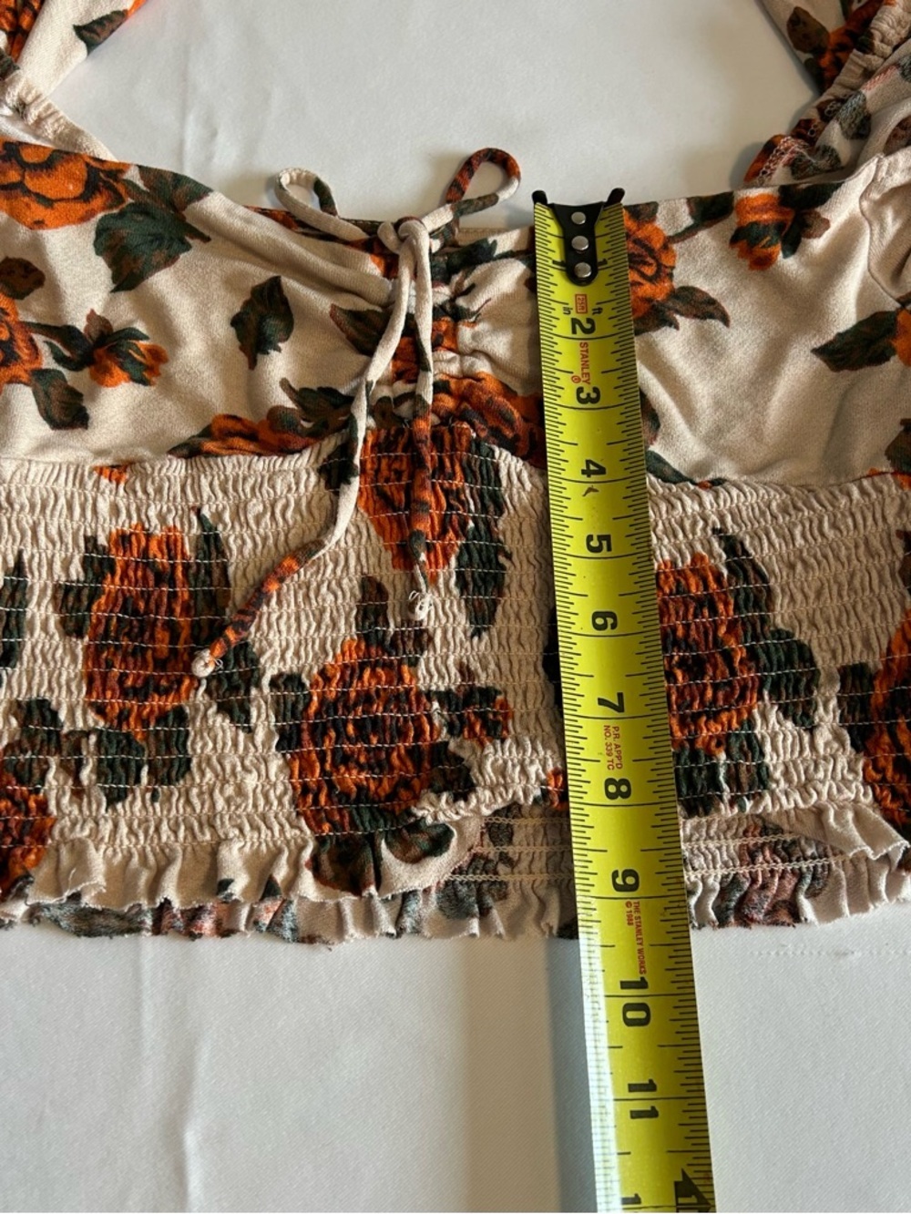 Urban Outfitters Cream Floral Tie-Front Smocked Blouse with Orange Roses size M - Picture 10 of 10